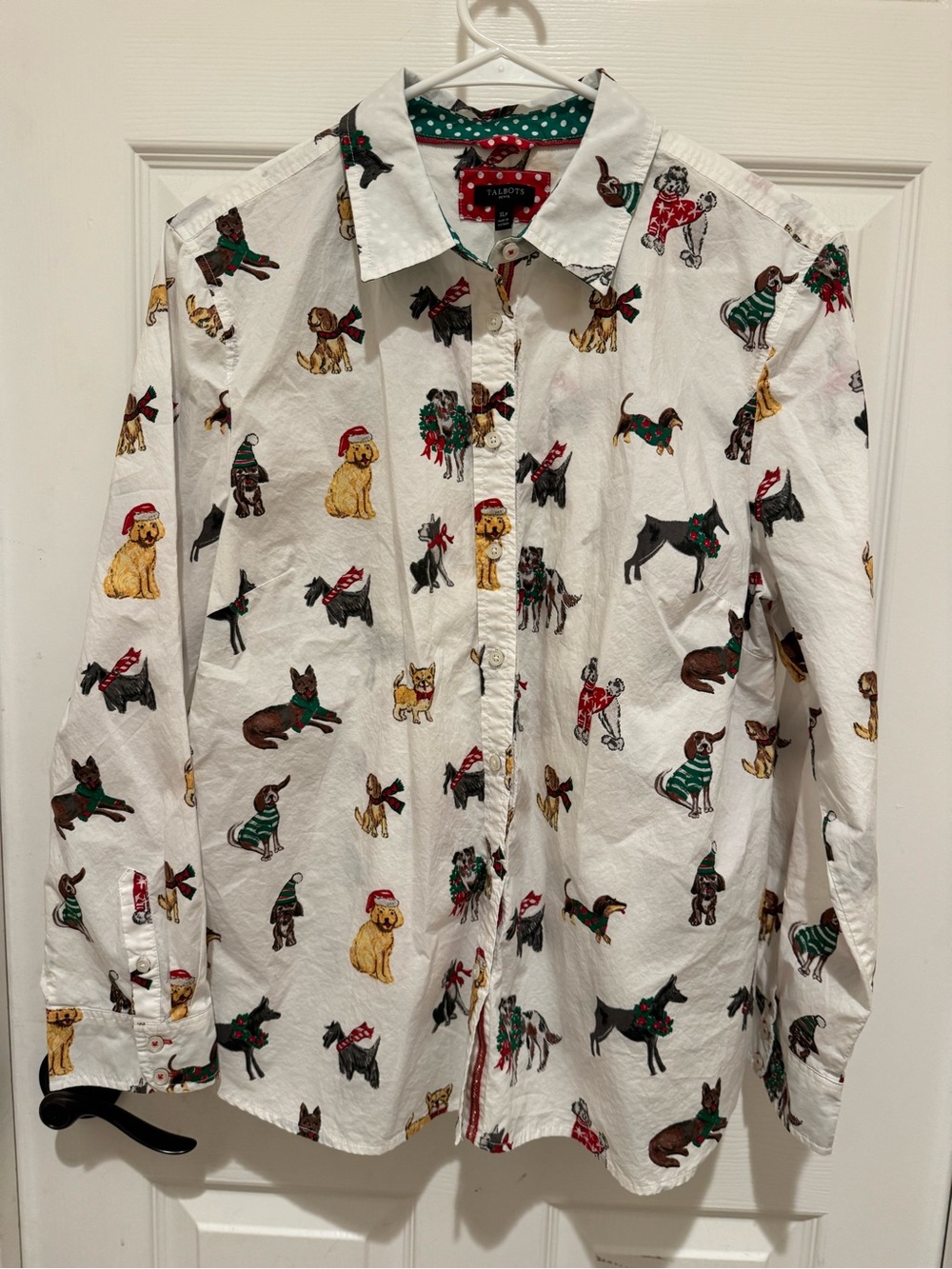 Talbots White Button-Up Shirt with Playful Dog Print - Picture 3 of 12